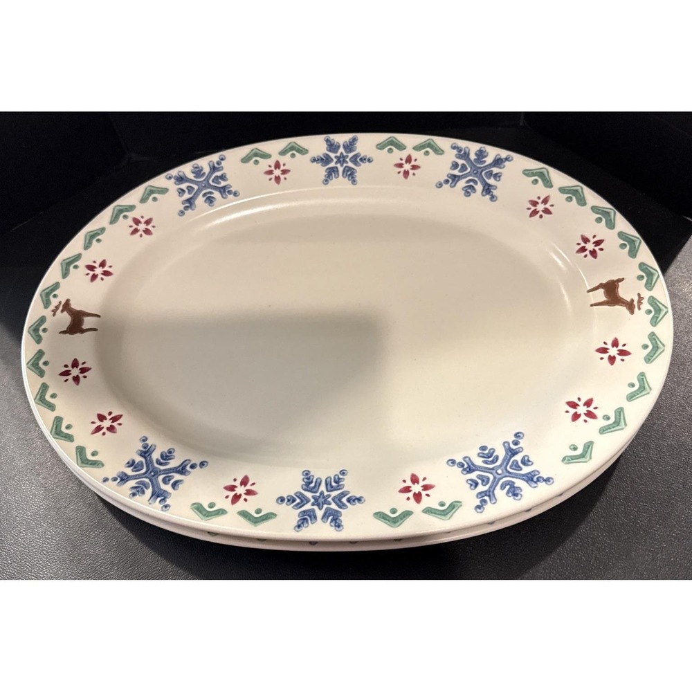 Pfaltzgraff Nordic Christmas Large Serving Platter Reindeer 14.5 Inch Set Of 2
